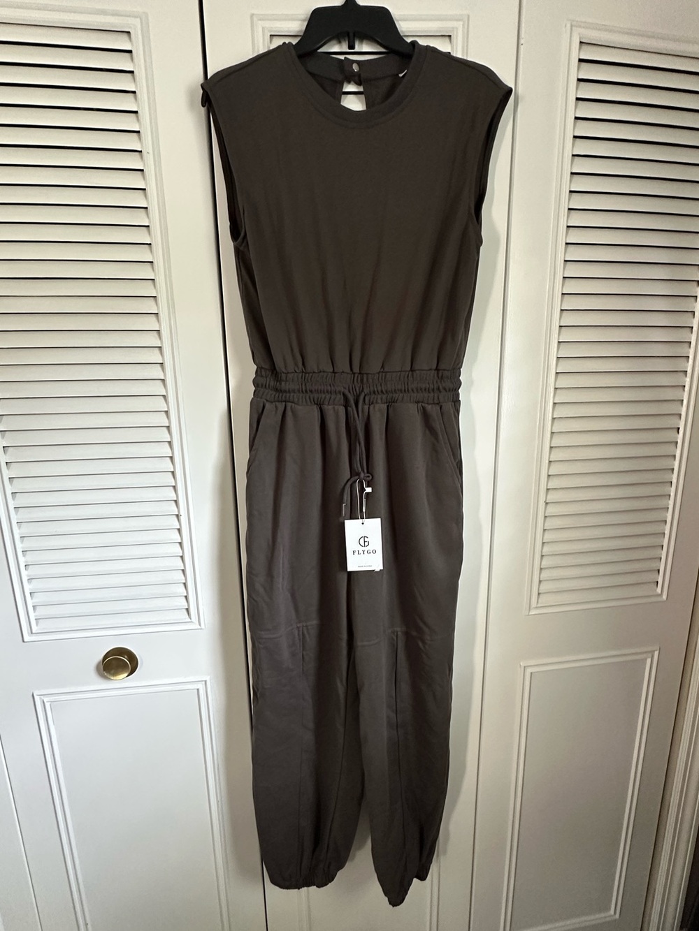 NWT Sleeveless Drawstring Waist Jumpsuit in charcoal grey